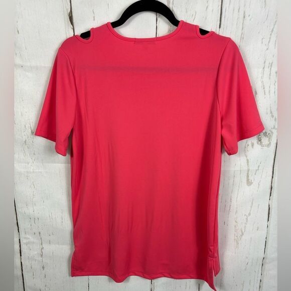Runaway Ready Women’s Top Keyhole Short Sleeve Hot Pink Corral - Picture 2 of 6